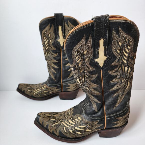 Lucchese Western Boots Womens Size 6B Hillsboro Lazer Design Snip Toe Black - Picture 3 of 14